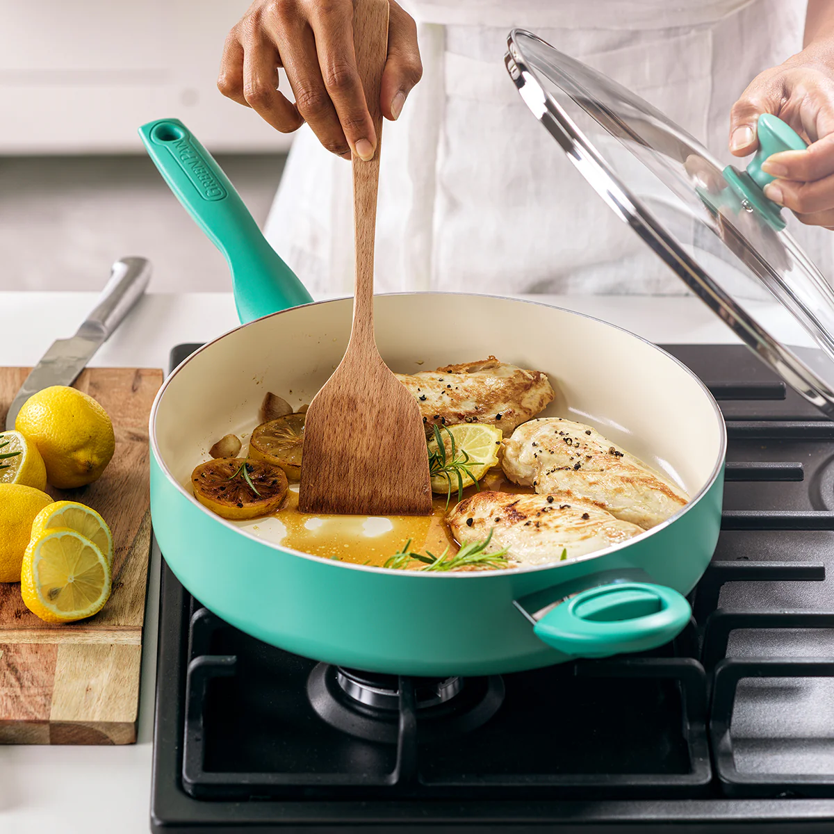 Rio Ceramic Nonstick 5-Quart Sauté Pan with Lid | Turquoise - Image 3
