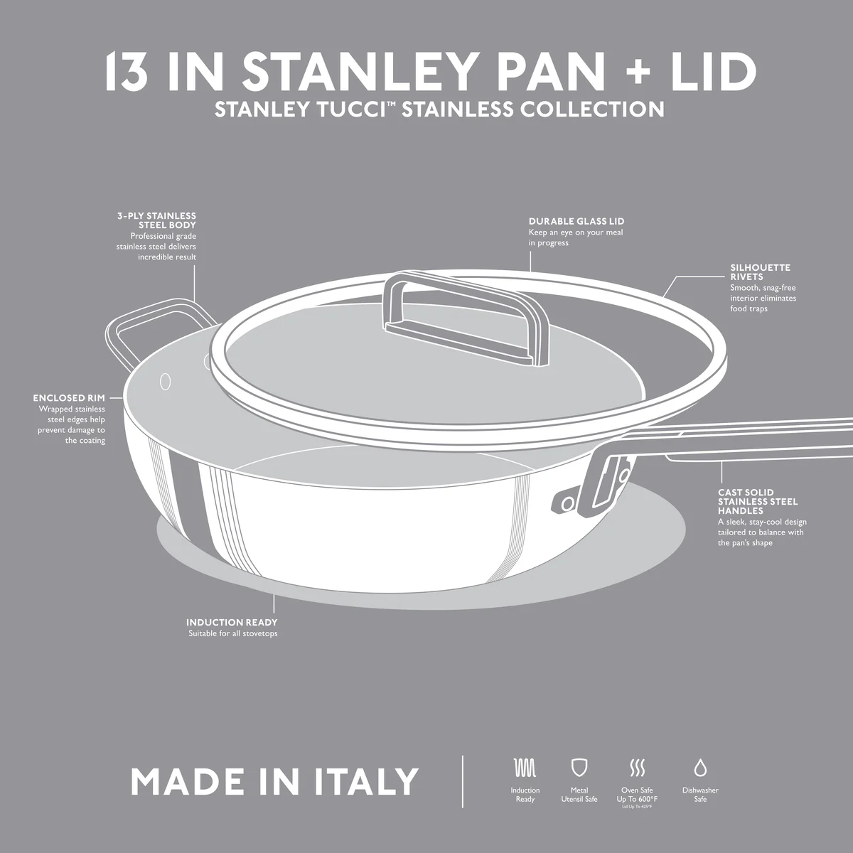 Stanley Tucci™ Uncoated Stainless Steel 6.5-Quart Stanley Pan with Lid - Image 4