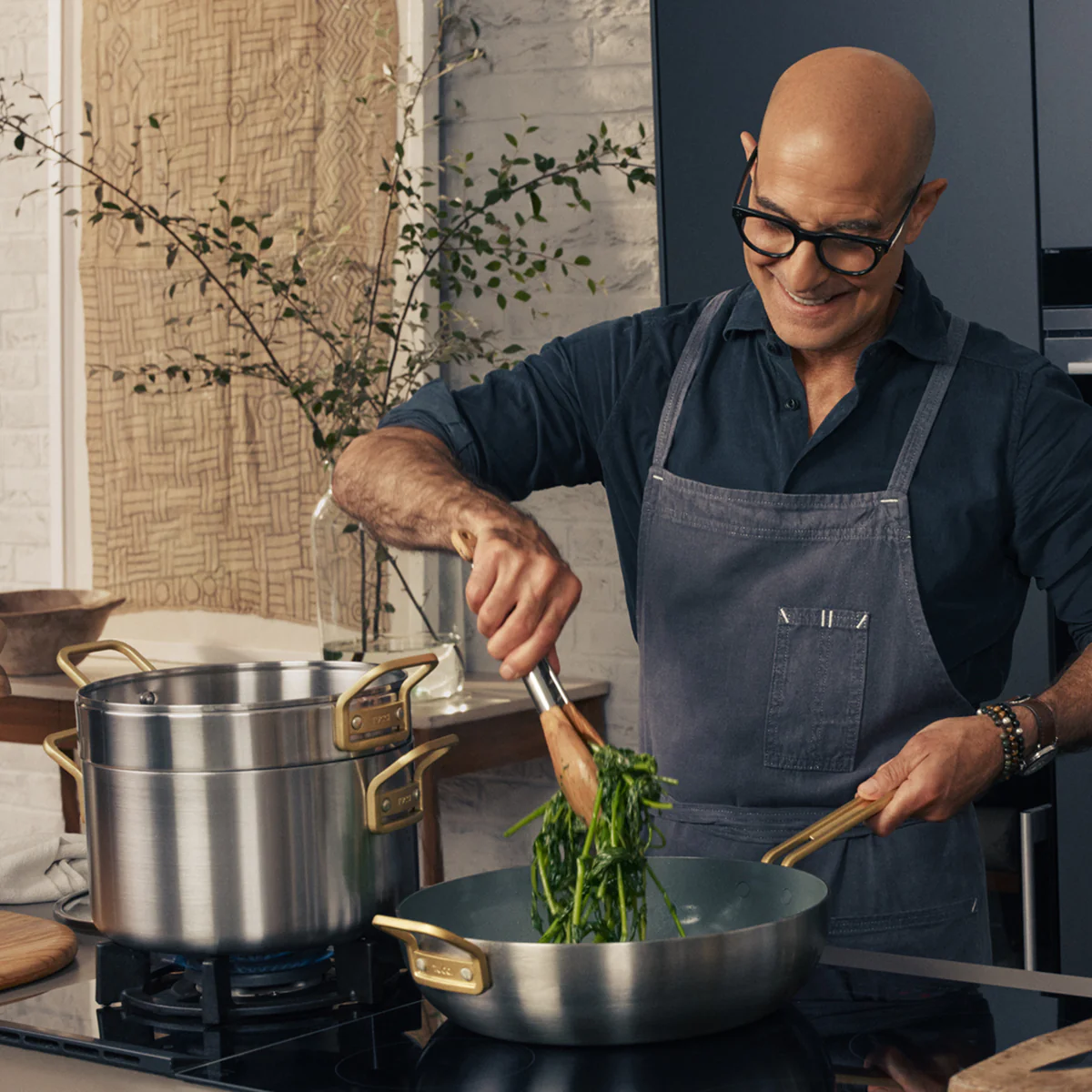 Stanley Tucci™ Stainless Steel Ceramic Nonstick 11-Piece Cookware Set | Champagne Handles - Image 3