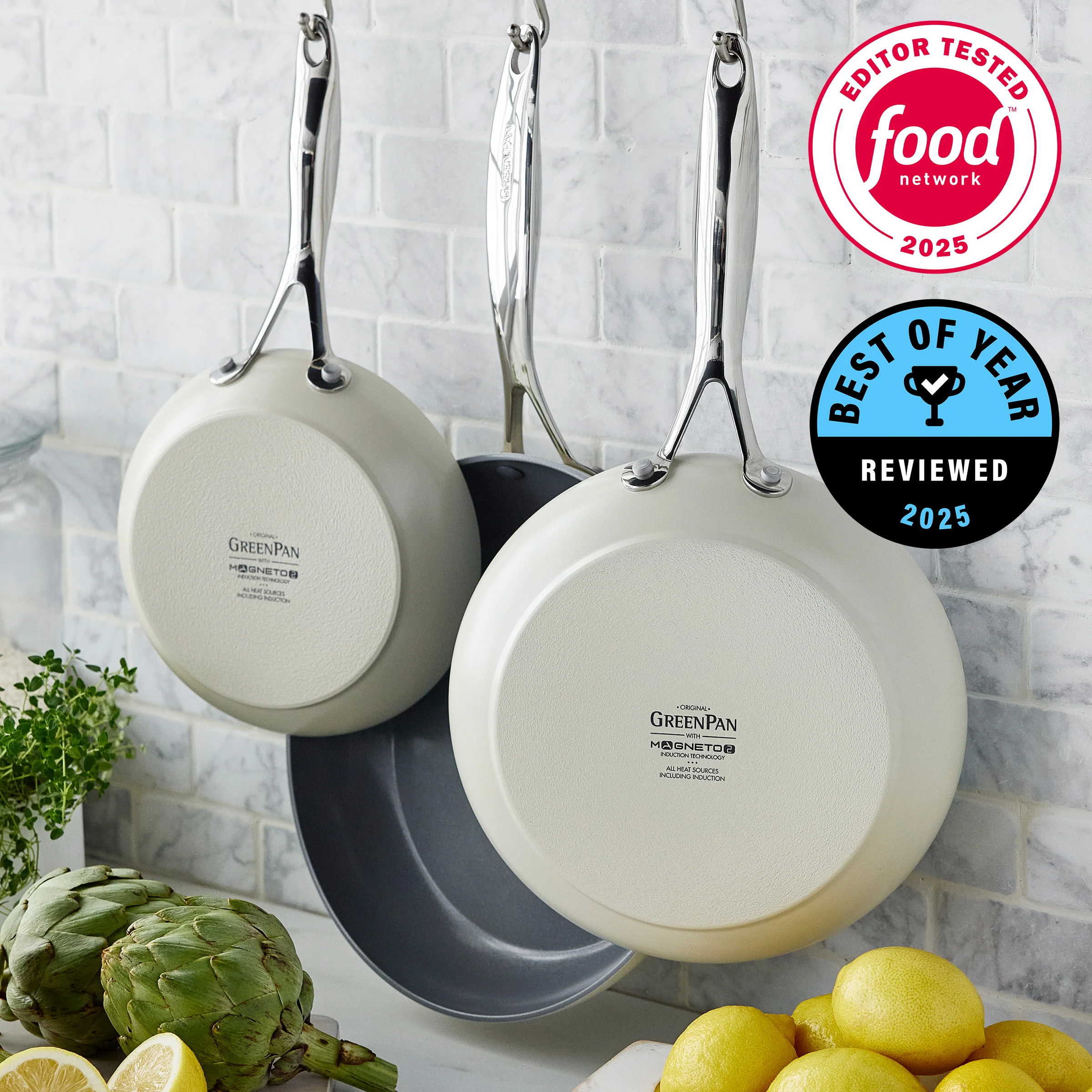 Valencia Pro Ceramic Nonstick 8", 9.5", and 11" Frypan Set | Cream - Image 3